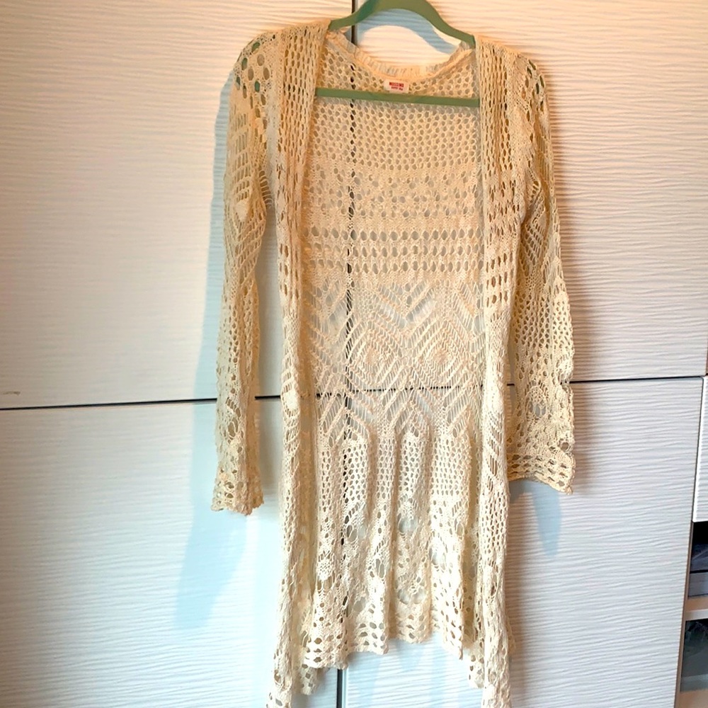 Long crochet cream cardigan- medium
